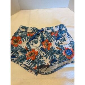 Salt Life Womens Tropical Floral Marlin Board Shorts Blue Orange White Small